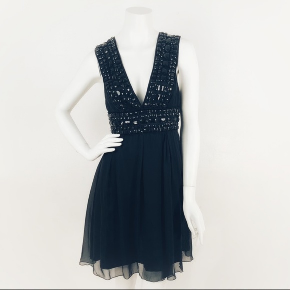 BEBE Dress Embellished Beaded Double V Mini LBD - Picture 6 of 8